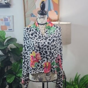 Whimsy Rose Floral Leopard Print Women's Knit Shall